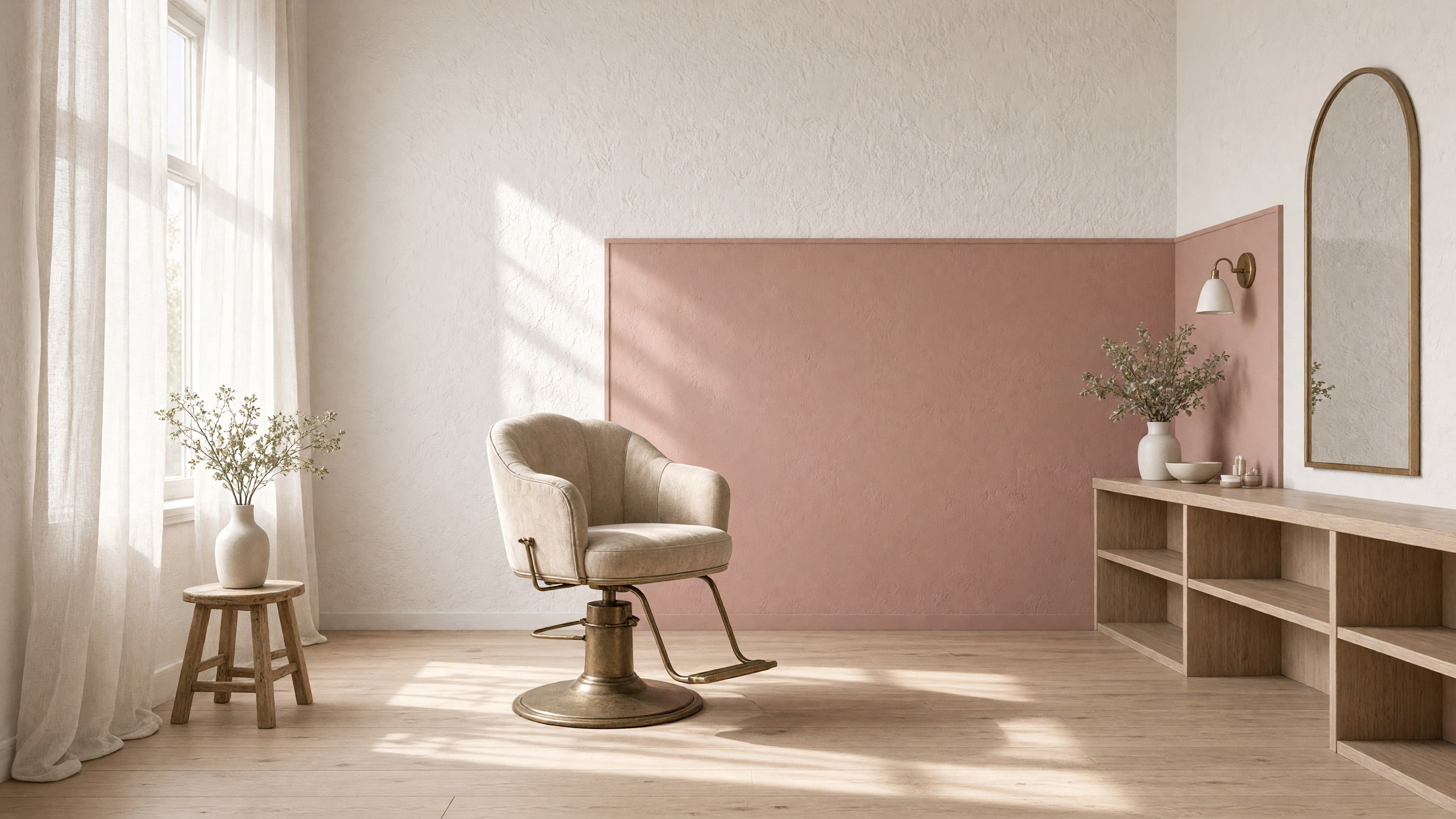 A small salon room with one styling chair and morning light.